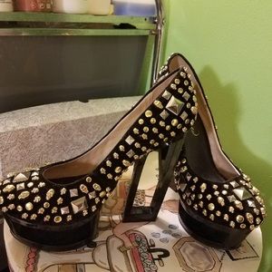 Studded black platform heels